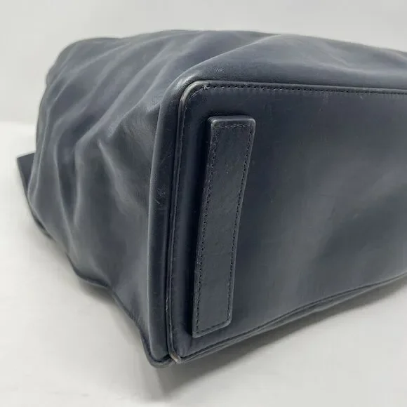 ALLSAINTS Captains Tote Women Navy Blue Leather Bag Shoulder Strap Chain Purse - Picture 13 of 16